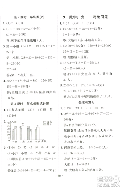 新疆青少年出版社2023同行课课100分过关作业四年级下册数学人教版参考答案