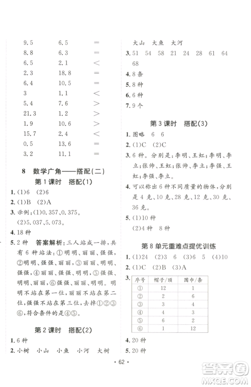 新疆青少年出版社2023同行课课100分过关作业三年级下册数学人教版参考答案