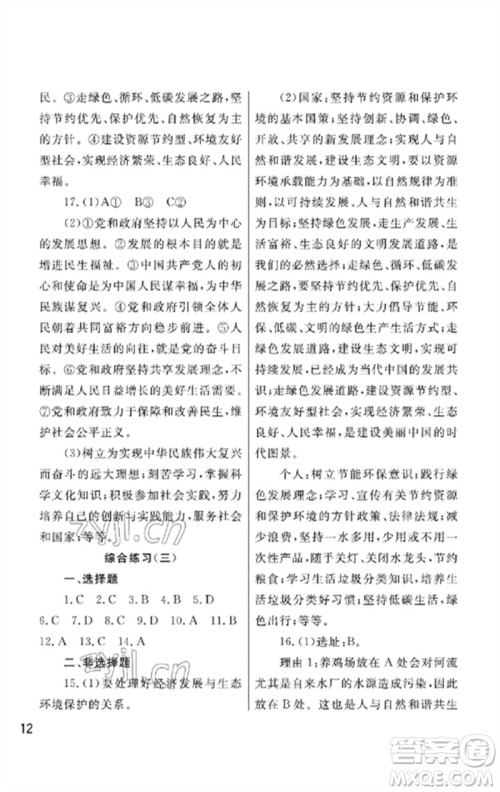 武汉出版社2023智慧学习天天向上课堂作业九年级道德与法治下册人教版参考答案