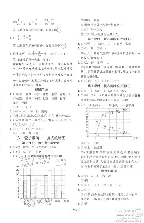 新疆青少年出版社2023同行课课100分过关作业五年级下册数学青岛版参考答案