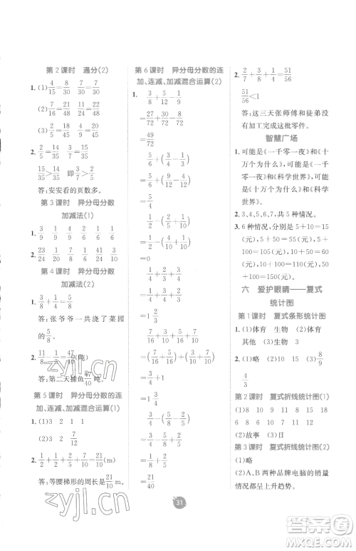 新疆青少年出版社2023同行课课100分过关作业五年级下册数学青岛版参考答案