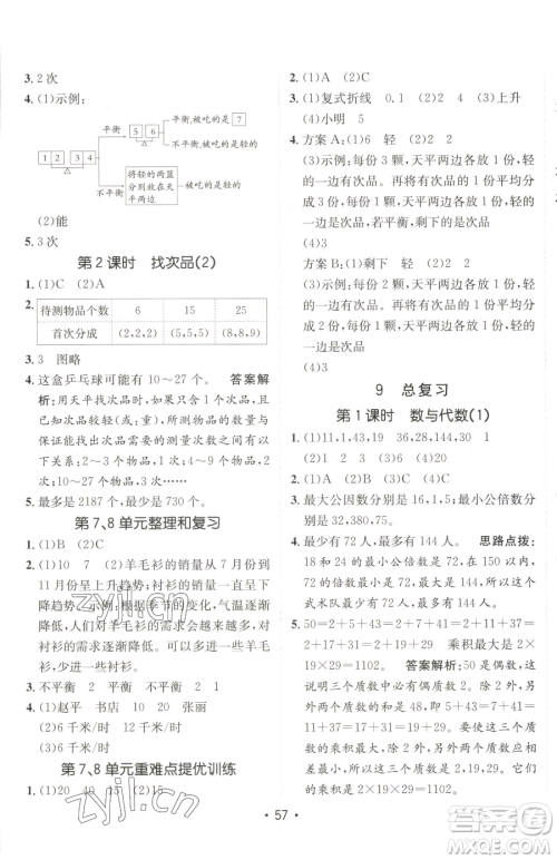 新疆青少年出版社2023同行课课100分过关作业五年级下册数学人教版参考答案