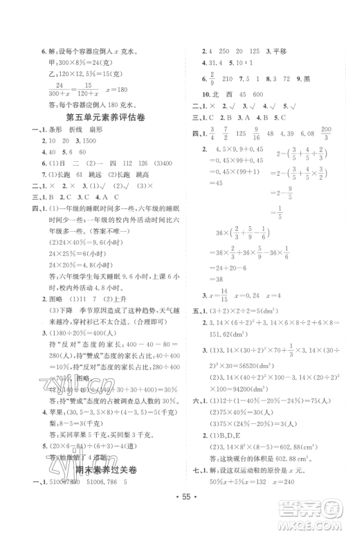 新疆青少年出版社2023同行课课100分过关作业六年级下册数学青岛版参考答案