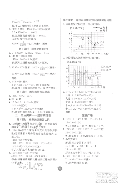 新疆青少年出版社2023同行课课100分过关作业六年级下册数学青岛版参考答案