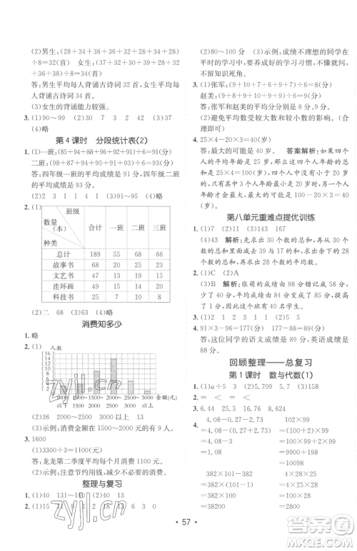 新疆青少年出版社2023同行课课100分过关作业四年级下册数学青岛版参考答案