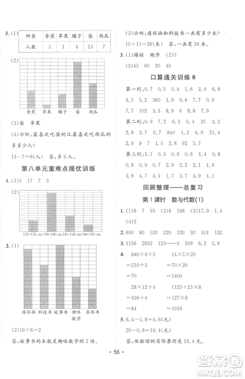 新疆青少年出版社2023同行课课100分过关作业三年级下册数学青岛版参考答案