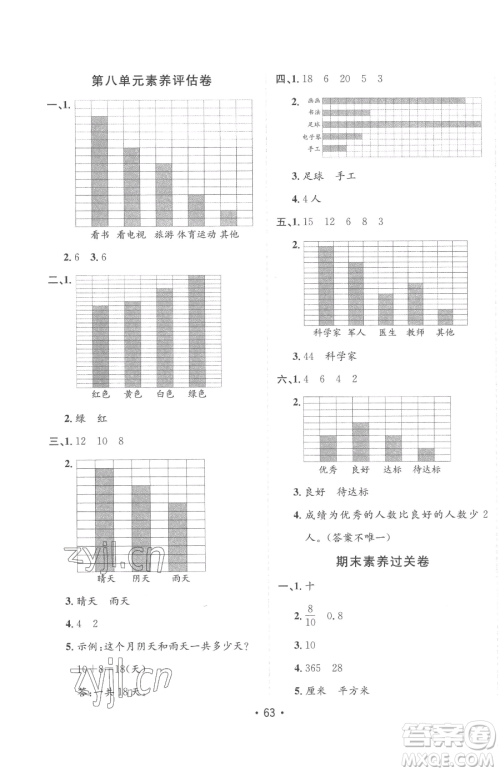 新疆青少年出版社2023同行课课100分过关作业三年级下册数学青岛版参考答案