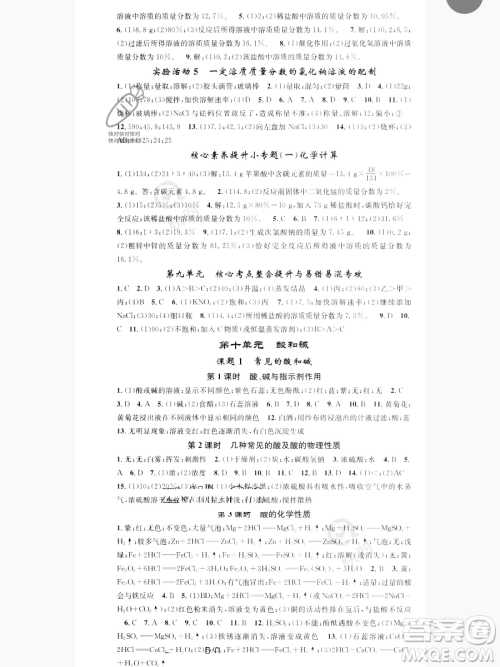 天津科学技术出版社2023智慧学堂核心素养提升法九年级下册化学人教版参考答案 天津科学技术出版社2023智慧学堂核心素养提升法九年级下册化学人教版参考答案