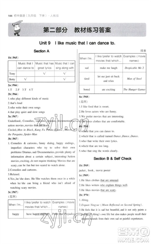 首都师范大学出版社2023年初中同步5年中考3年模拟九年级英语下册人教版参考答案