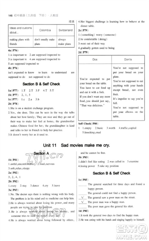 首都师范大学出版社2023年初中同步5年中考3年模拟九年级英语下册人教版参考答案