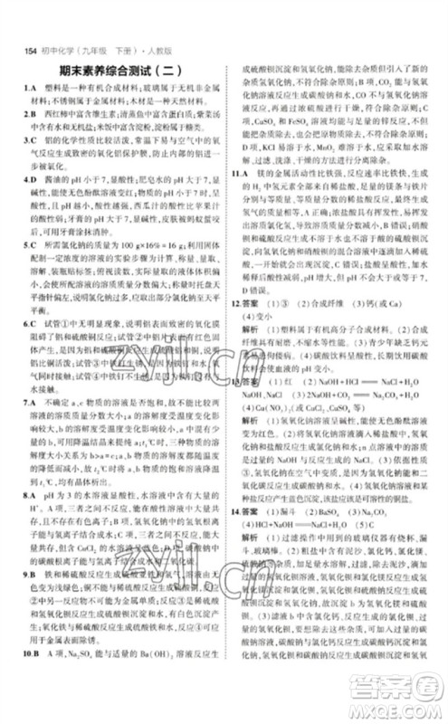教育科学出版社2023年初中同步5年中考3年模拟九年级化学下册人教版参考答案