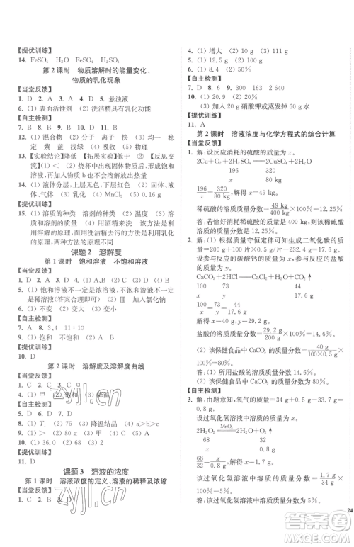 延边大学出版社2023南通小题课时作业本九年级下册化学人教版参考答案