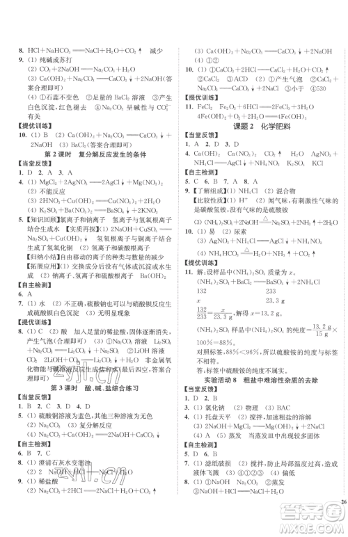 延边大学出版社2023南通小题课时作业本九年级下册化学人教版参考答案