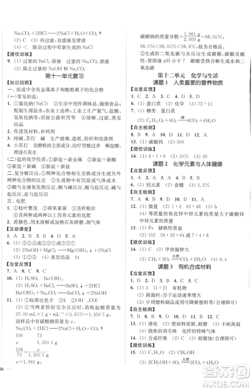 延边大学出版社2023南通小题课时作业本九年级下册化学人教版参考答案