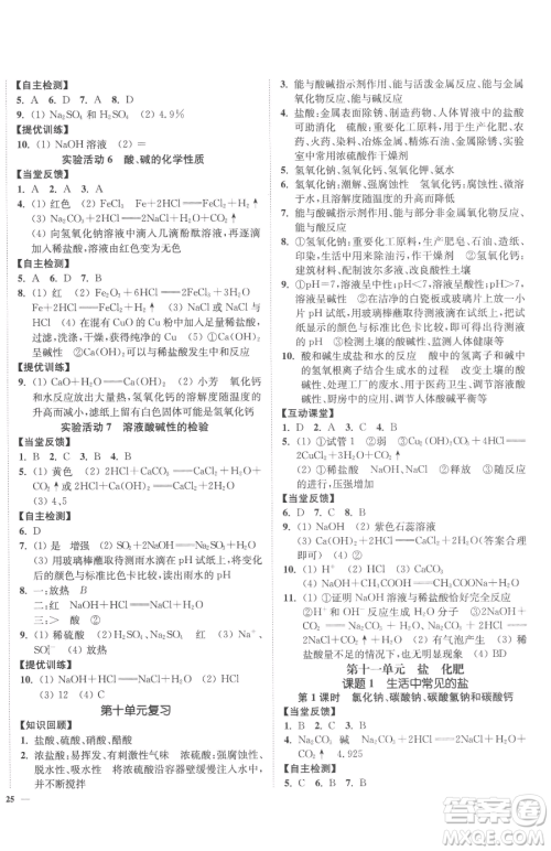 延边大学出版社2023南通小题课时作业本九年级下册化学人教版参考答案