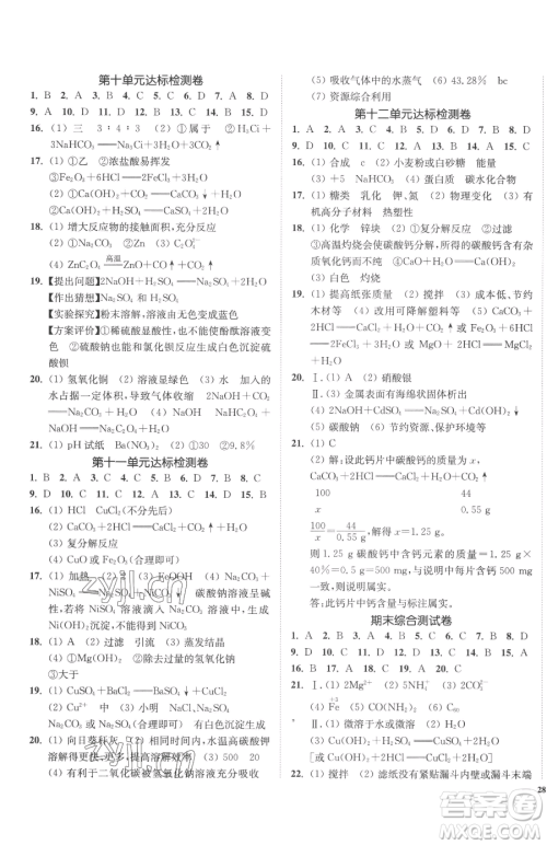 延边大学出版社2023南通小题课时作业本九年级下册化学人教版参考答案