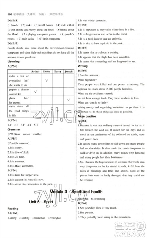 教育科学出版社2023年初中同步5年中考3年模拟九年级英语下册沪教牛津版参考答案 教育科学出版社2023年初中同步5年中考3年模拟九年级英语下册沪教牛津版参考答案