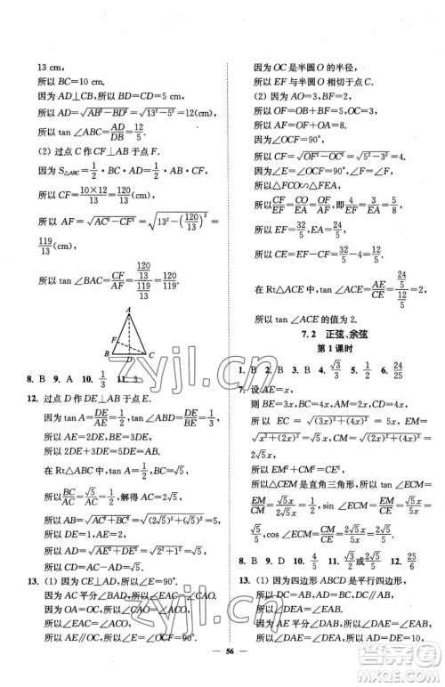 延边大学出版社2023南通小题课时作业本九年级下册数学苏科版参考答案