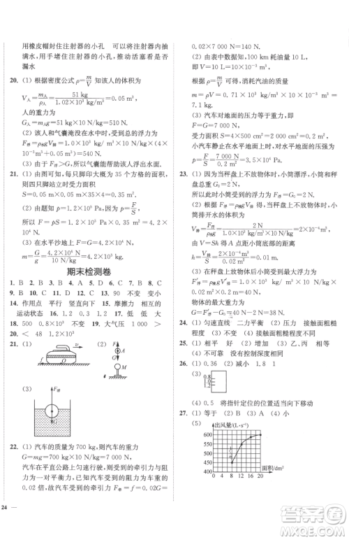 延边大学出版社2023南通小题课时作业本八年级下册物理苏科版参考答案