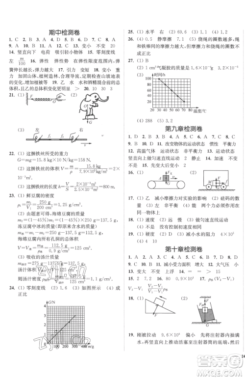 延边大学出版社2023南通小题课时作业本八年级下册物理苏科版参考答案