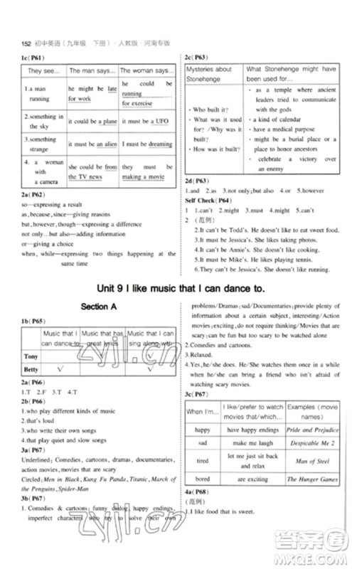 首都师范大学出版社2023年初中同步5年中考3年模拟九年级英语下册人教版河南专版参考答案