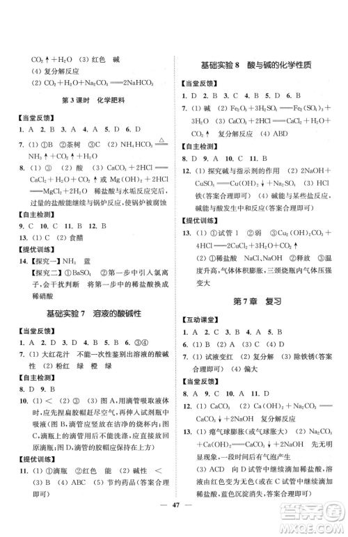 延边大学出版社2023南通小题课时作业本九年级下册道化学沪教版参考答案