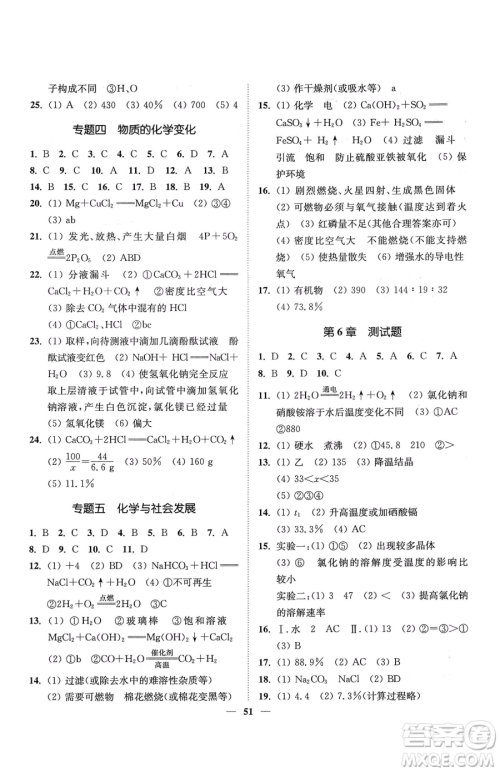 延边大学出版社2023南通小题课时作业本九年级下册道化学沪教版参考答案