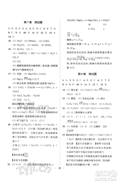 延边大学出版社2023南通小题课时作业本九年级下册道化学沪教版参考答案