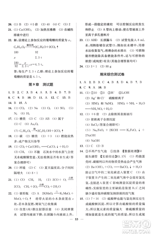 延边大学出版社2023南通小题课时作业本九年级下册道化学沪教版参考答案