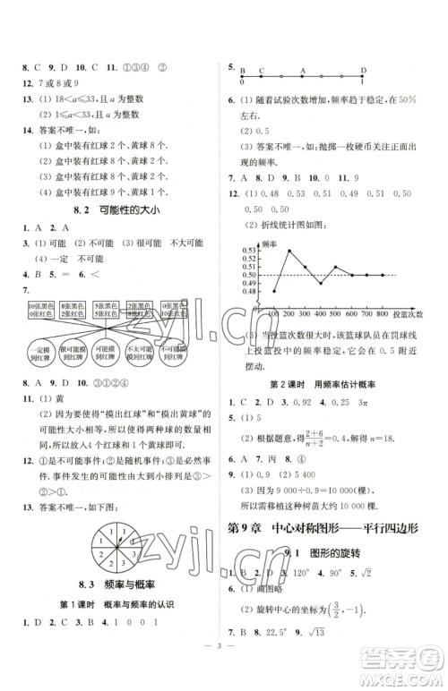 江苏凤凰美术出版社2023南通小题课时提优作业本八年级下册数学苏科版参考答案