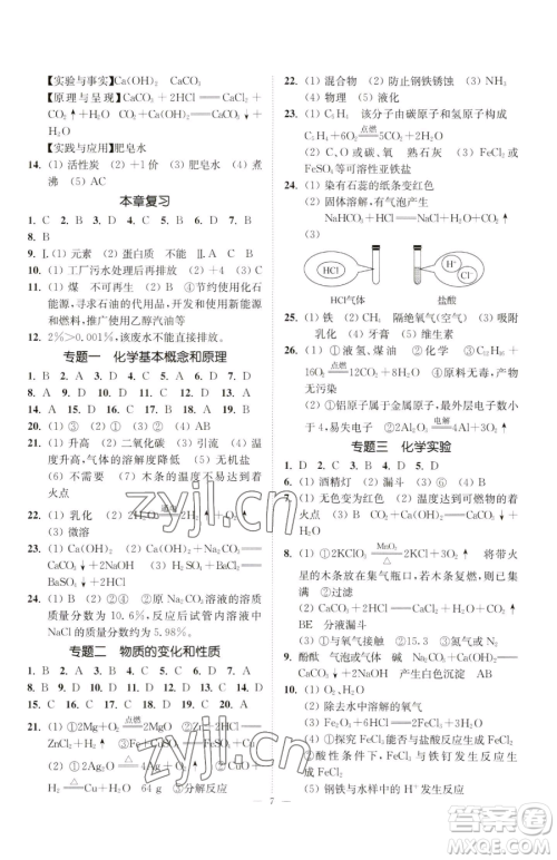 江苏凤凰美术出版社2023南通小题课时提优作业本九年级下册化学沪教版参考答案