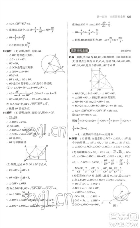 教育科学出版社2023年初中同步5年中考3年模拟九年级数学下册鲁教版版山东专版参考答案