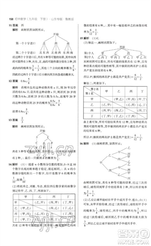 教育科学出版社2023年初中同步5年中考3年模拟九年级数学下册鲁教版版山东专版参考答案