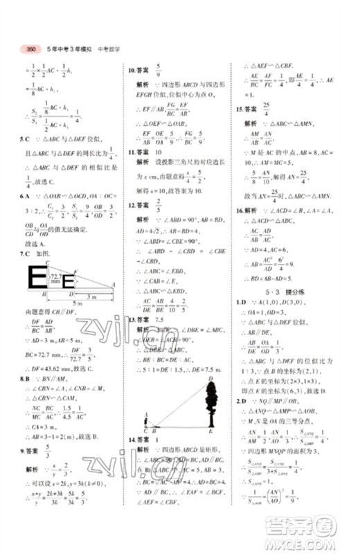 教育科学出版社2023年5年中考3年模拟九年级数学通用版广东专版参考答案