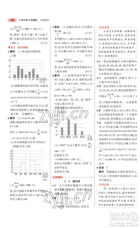 教育科学出版社2023年5年中考3年模拟九年级数学通用版广东专版参考答案