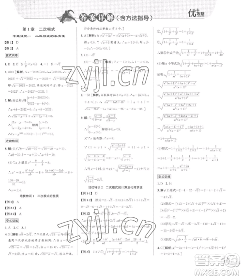 浙江人民出版社2023优+攻略八年级下册数学浙教版参考答案