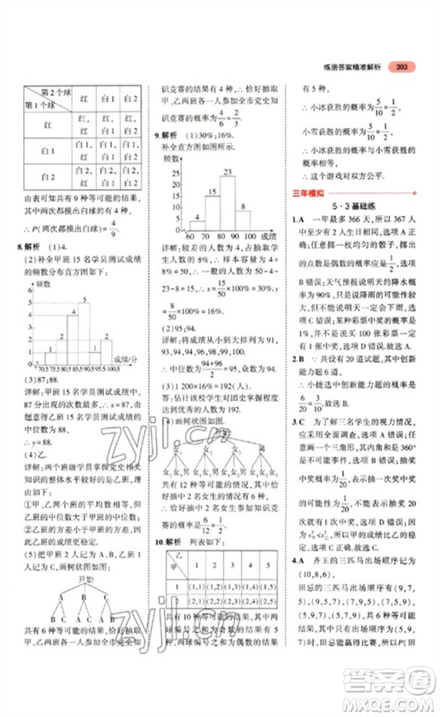 教育科学出版社2023年5年中考3年模拟九年级数学通用版山东专版参考答案