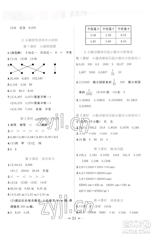 广西师范大学出版社2023课堂小作业四年级下册数学人教版参考答案