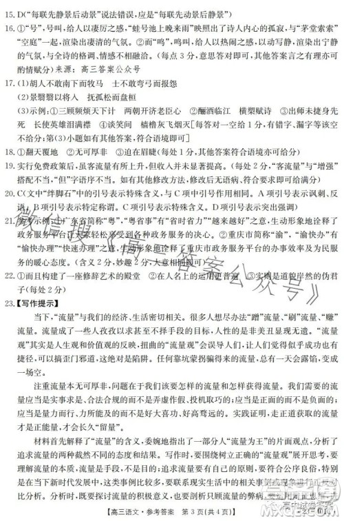 2023年金太阳高三4月联考23401C语文试卷答案