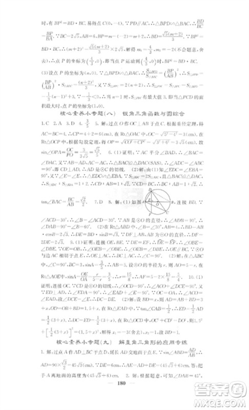 四川大学出版社2023课堂点睛九年级数学下册人教版安徽专版参考答案