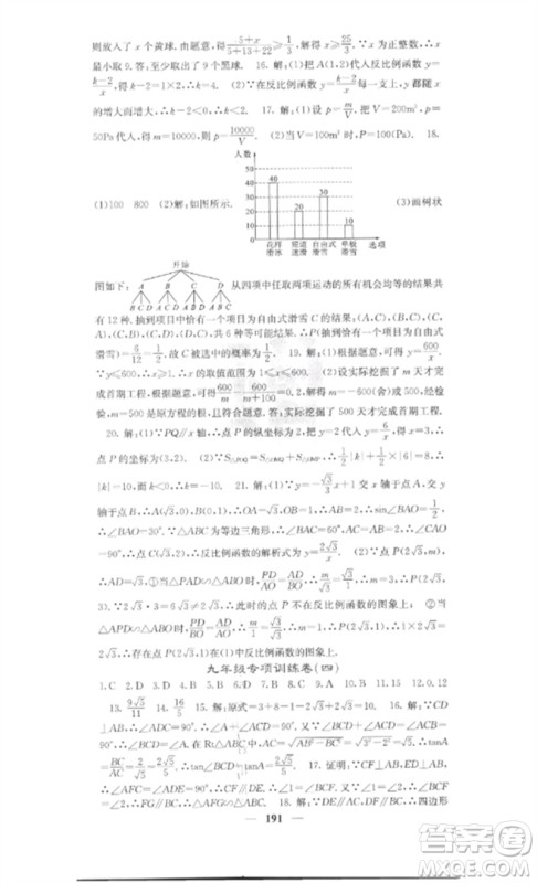 四川大学出版社2023课堂点睛九年级数学下册人教版安徽专版参考答案