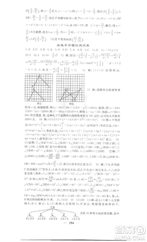 四川大学出版社2023课堂点睛九年级数学下册人教版安徽专版参考答案