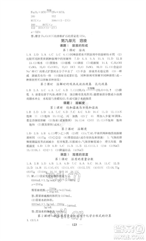 四川大学出版社2023课堂点睛九年级化学下册人教版参考答案