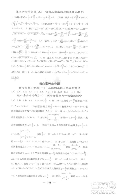 四川大学出版社2023课堂点睛九年级数学下册人教版参考答案 四川大学出版社2023课堂点睛九年级数学下册人教版参考答案