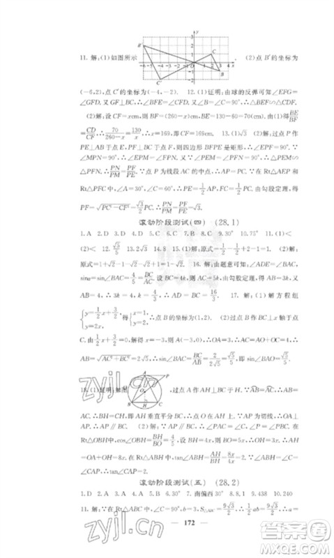 四川大学出版社2023课堂点睛九年级数学下册人教版参考答案