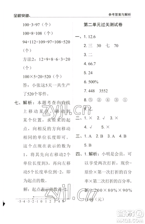 北方妇女儿童出版社2023全程突破六年级下册数学人教版参考答案 北方妇女儿童出版社2023全程突破六年级下册数学人教版参考答案