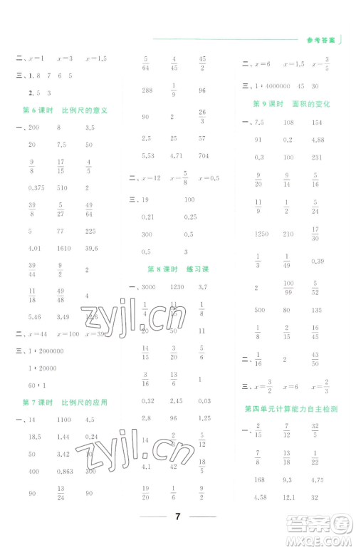 北京教育出版社2023亮点给力计算天天练六年级下册数学江苏版参考答案