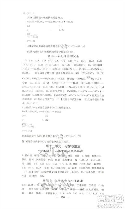 四川大学出版社2023课堂点睛九年级化学下册人教版湖南专版参考答案 四川大学出版社2023课堂点睛九年级化学下册人教版湖南专版参考答案