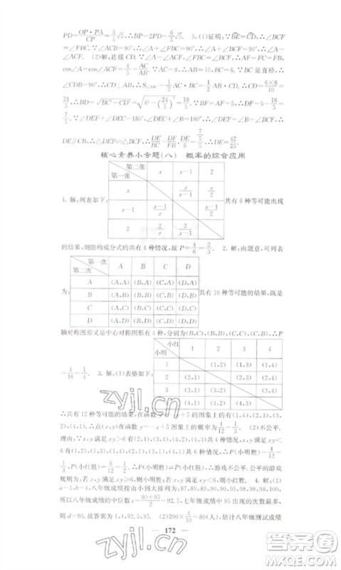 四川大学出版社2023课堂点睛九年级数学下册湘教版参考答案