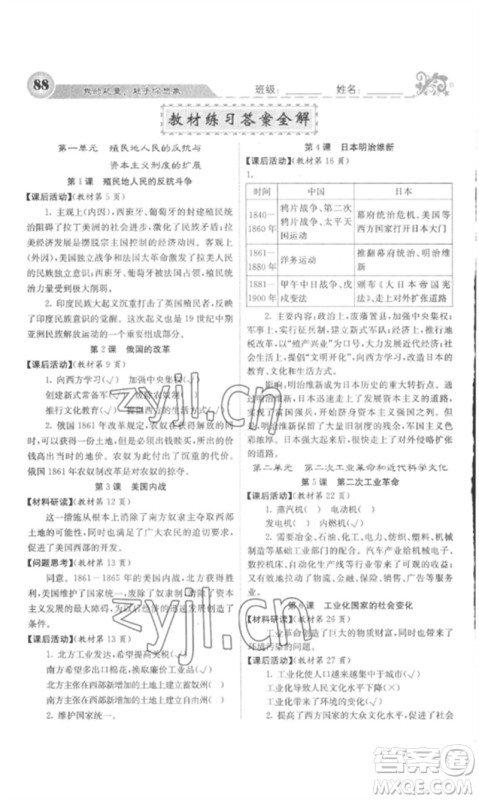 中华地图学社2023课堂点睛九年级历史下册人教版安徽专版参考答案 中华地图学社2023课堂点睛九年级历史下册人教版安徽专版参考答案